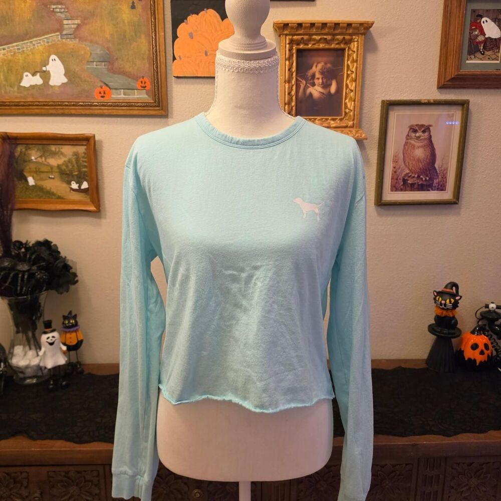 Victoria-s-secret-pink Women's Blue and White Crop-top